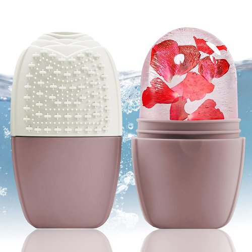 XHJRI Ice Face Roller Massager,Ice Cube Roller for Face, Eyes and Neck Naturally Conditioning and Skin Care,De-Puff Eye Bags,Reduce Migraine Pain,Reusable Massage Silicone Ice Mold (New Brown)