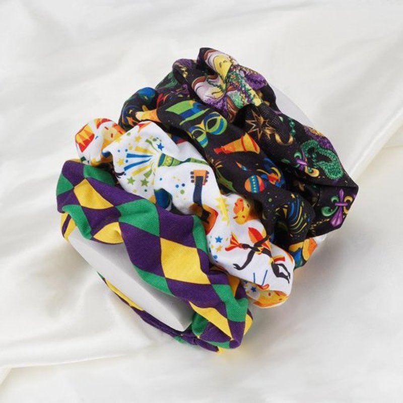 Jocbean Mardi Gras Hair Scrunchies Ponytail Holders for Women Carnival Party Hair Accessories