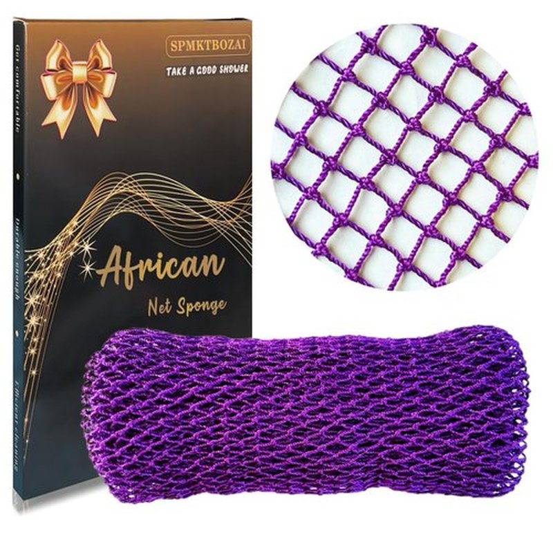 SPMKTBOZAI African Net Sponge Authentic, African Exfoliating Sponge Real African Net Black Owned, African Bath Sponge Back Scrubber, Body Exfoliator Shower Bath Accessories (Purple)
