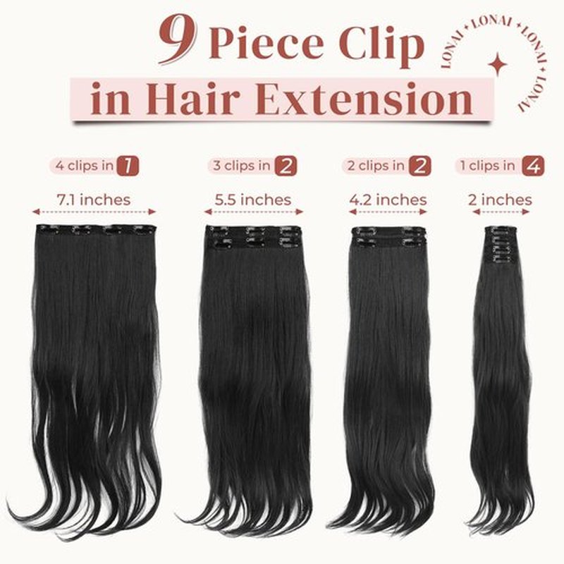LONAI Clip in Hair Extensions, 9PCS Long Curly Wavy Layer Hair Clip Extensions, Synthetic Hair Extension Natural Soft Invisible Lace Hairpiece for Women Black