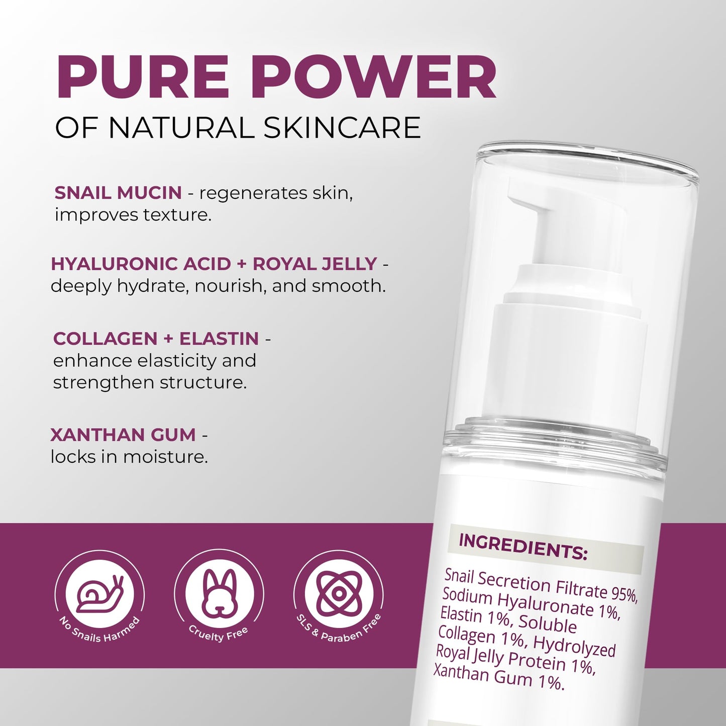 Snail Mucin Serum - Face Hydrating Essence - Hyaluronic, Collagen, Royal Jelly - Advanced 95% Snail Peptide Moisturizer, Barrier Serum - 100 ml