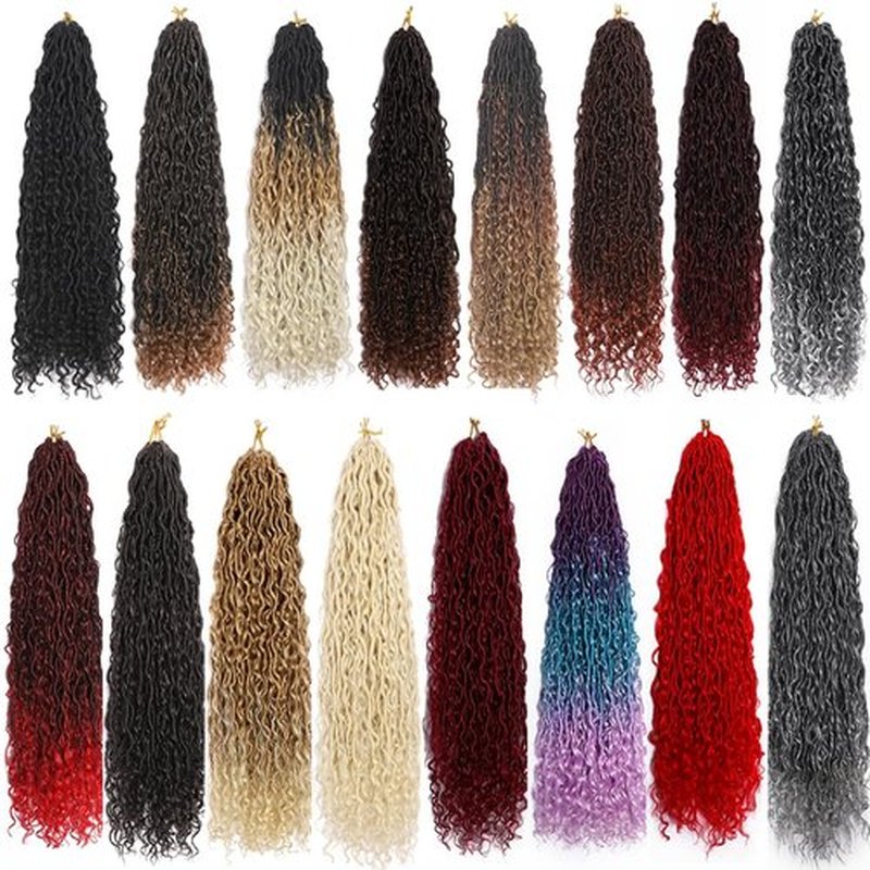 BALINGHAIR Goddess Locs Crochet Hair Ombre Purple to Lake Blue to Light Purle 22 Inch 3 Packs Bohemian Faux Locs Crochet Hair With Curly Ends Pre Looped Hair Extensions 16 Roots/Pack(C26)
