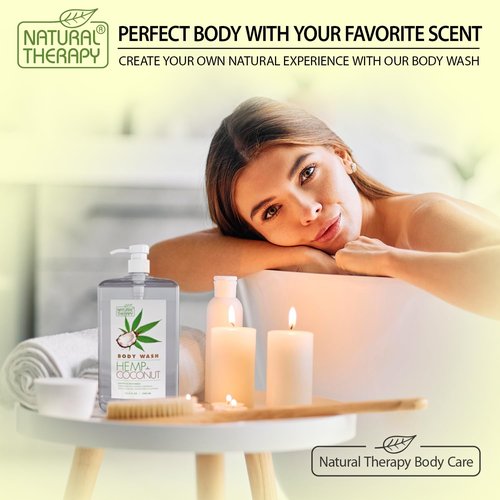 Natural Therapy Body Wash for Women and Men with Hemp & Coconut Oils - Shower Gel Cleanses and Moisturizing Skin - With Pure Dead Sea Minerals Nourish for Body - Pack of 2 (67.6 fl.oz)