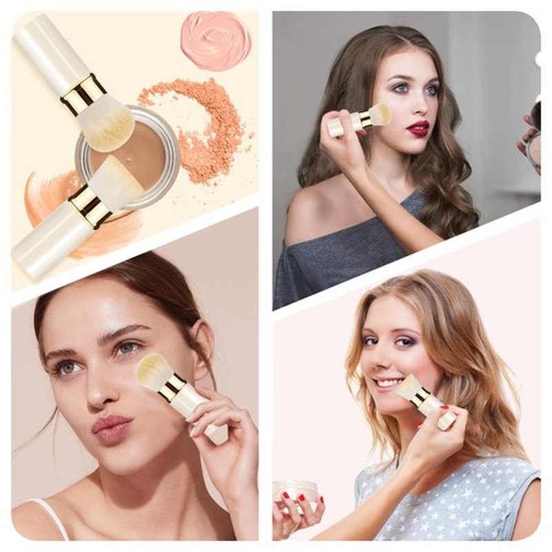 Keriloo Retractable Kabuki Makeup Brush 2 Pack, Travel Powder Foundation Makeup Brush Face Blush Brushes for Blending Liquid, Blush, Bronzer, Buffing, Sunscreen,Flawless Cosmetics