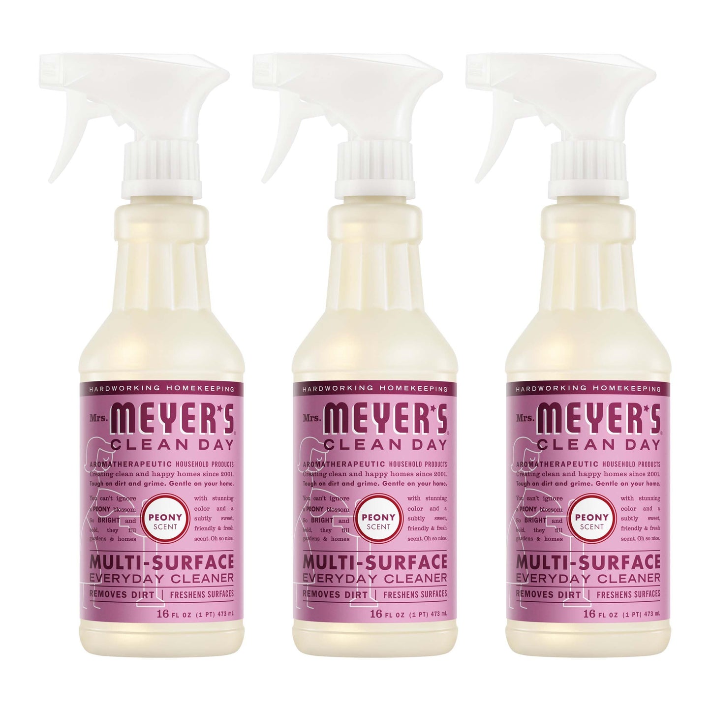 MRS. MEYER'S CLEAN DAY Multi-Surface Everyday Cleaner, Peony Scent, 16 Fl Oz Bottle - 3 Pack