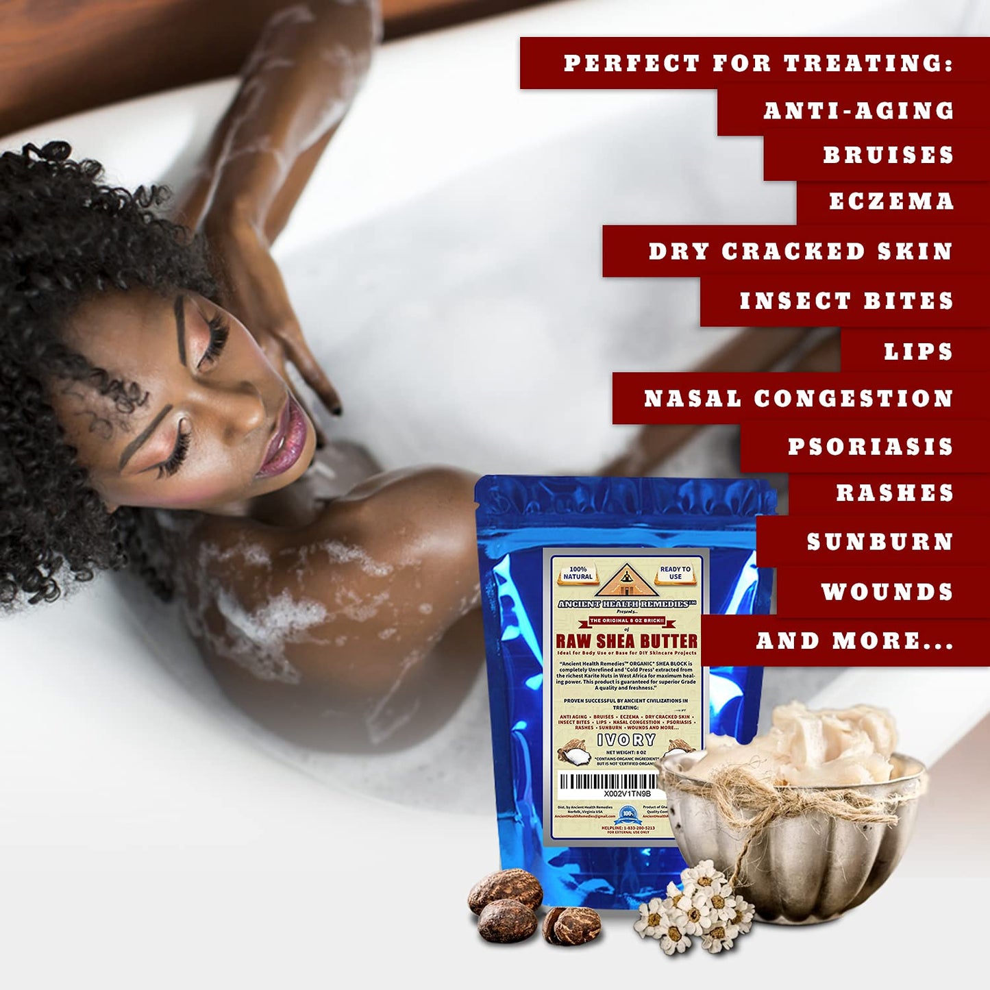 ANCIENT HEALTH REMEDIES Organic Unrefined Raw AFRICAN IVORY WHITE SHEA BUTTER BLOCKS/JAR Bulk Size Grade A for Anti Aging Dry Skin Base for DIY Body Butter, Beauty