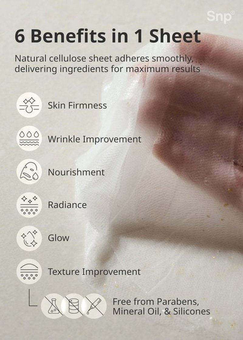 [K Beauty Snp] 24K Gold Ampoule Sheet Mask | Aging Prevention Face Mask | For Tightening, Hydrating, and Nourishing | Korean Skin Care | Overnight Face Masks | Moisturizing Sheet Mask | 10 Sheets