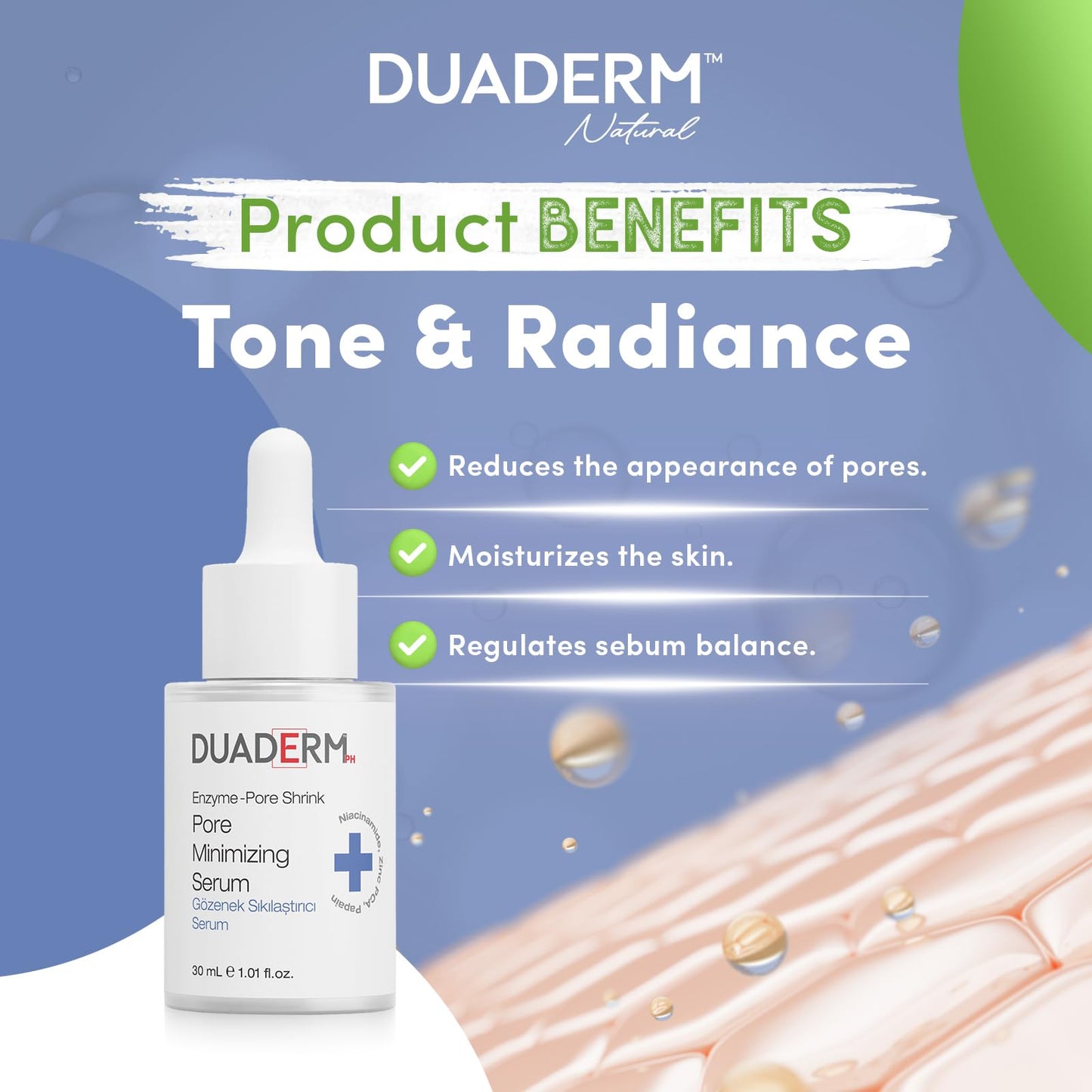 DUADERM Enzyme Pore Shrink Serum, Pore-Minimizing Niacinamide & Enzyme Face Serum for Oily & Combination Skin, 1.0 fl oz (30 mL)