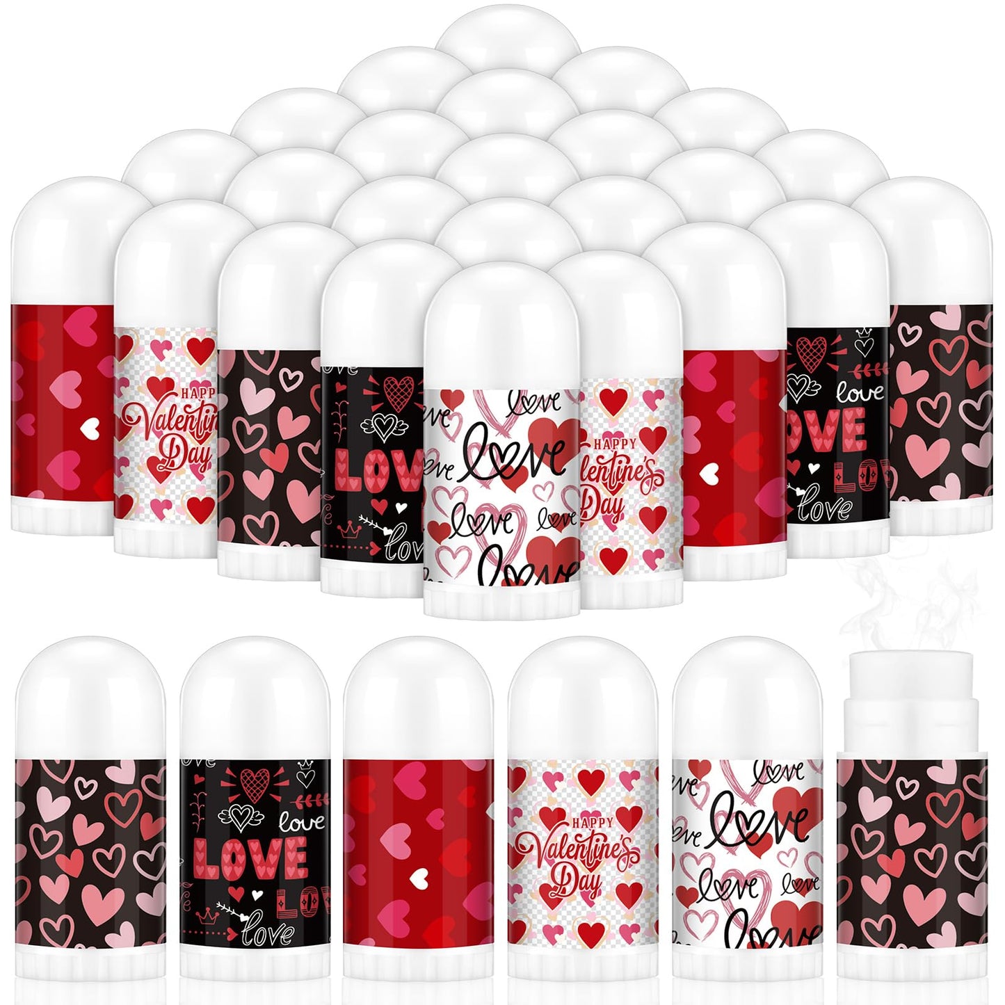 Swiffen 50 Pack Valentine's Mini Lip Balms Gifts Bulk for Women Galentine's Day Party Supplies Basket Stuffers Heart Moisturizing Lip Balm Gifts for Her Teachers Staff Coworkers (Love)
