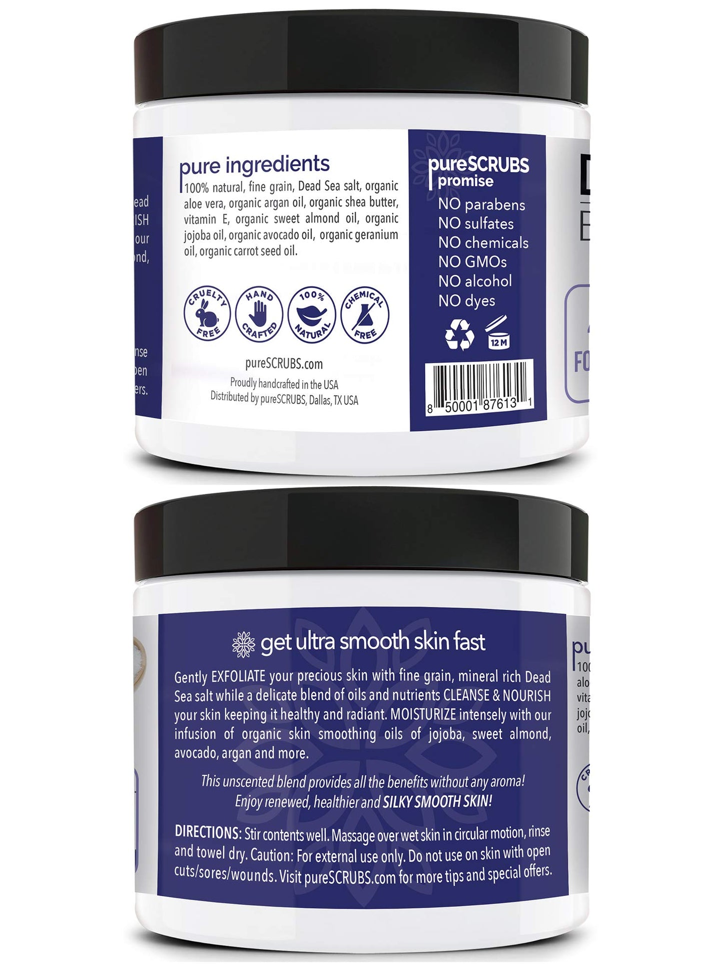 pureSCRUBS Unscented Exfoliating Body Scrub For Sensitive Skin, Large 16oz