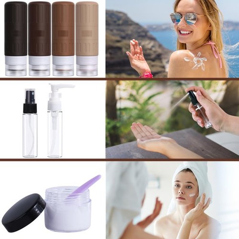 GLAMFIELDS Travel Bottles for Toiletries,TSA Approved 3.3oz Size LeakProof Silicone Toiletry Containers for Shampoo, Conditioner,Easy to Squeeze，Portable Travel Essentials for Lotion(18 Pack) Coffee