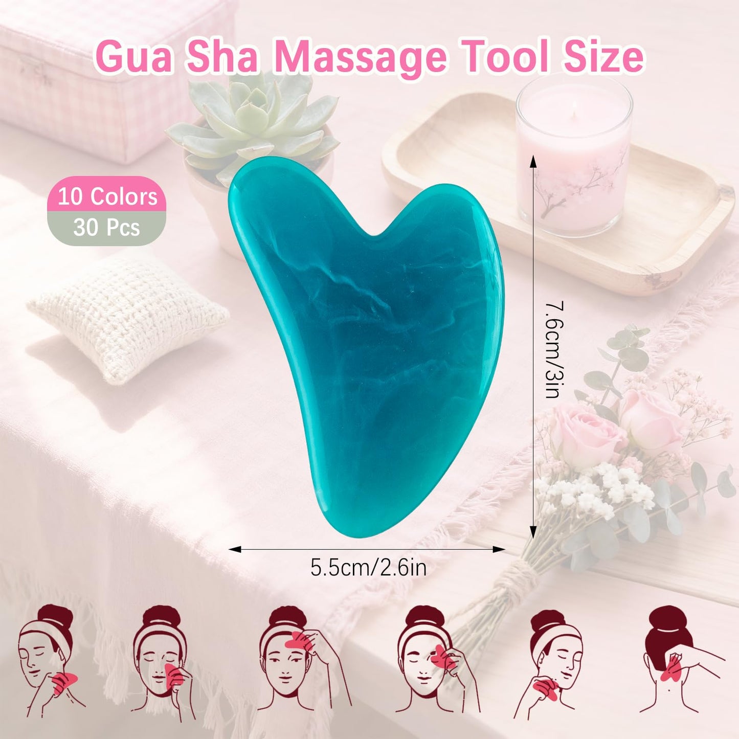 KoMvzyl 30 Pcs Gua Sha Facial Tool Resin Gua Sha Massage Tool Heart Shaped Guasha Stone Guasha Board for Face Body Skin Massage Spa Acupuncture Prevent Wrinkles