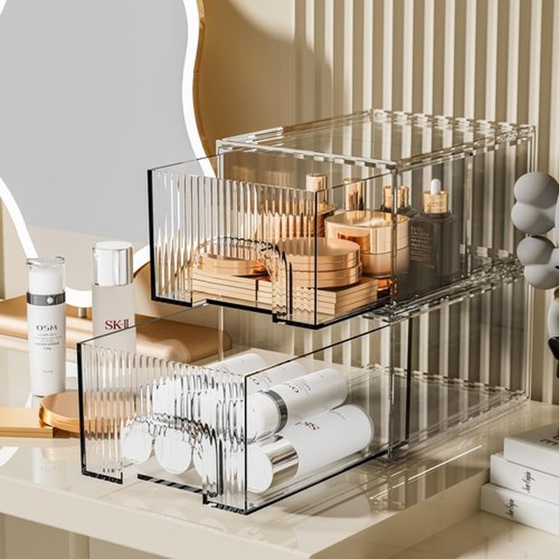 ZHIAI 2 Pack Clear Stackable Storage Drawer, Acrylic Drawer, Cosmetic Organizer, Plastic Organizer for Dresser, Under, Kitchen Cabinet, Pantry, Home Organization and Storage