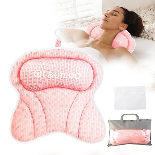 Olaemuo Bath Pillows for Tub, Bath Pillow Luxury Bathtub Pillow, Comfy Bath Tub Pillow for Bathtub for Head and Neck, Bathtub Neck Pillow with Strong Suction Cups for Tub, Bathtub Accessories-Pink