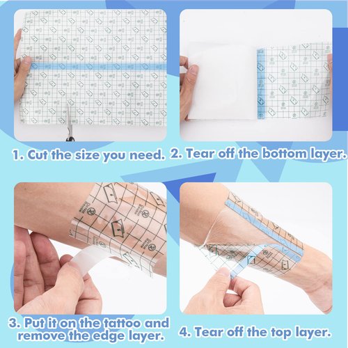 Tattoo Aftercare Waterproof Bandage (7.87 in x10.9 yd Roll) Second Skin Wound Healing Protective Skin Adhesive Bandages Transparent Dressing Bandages Tattoo Supplies
