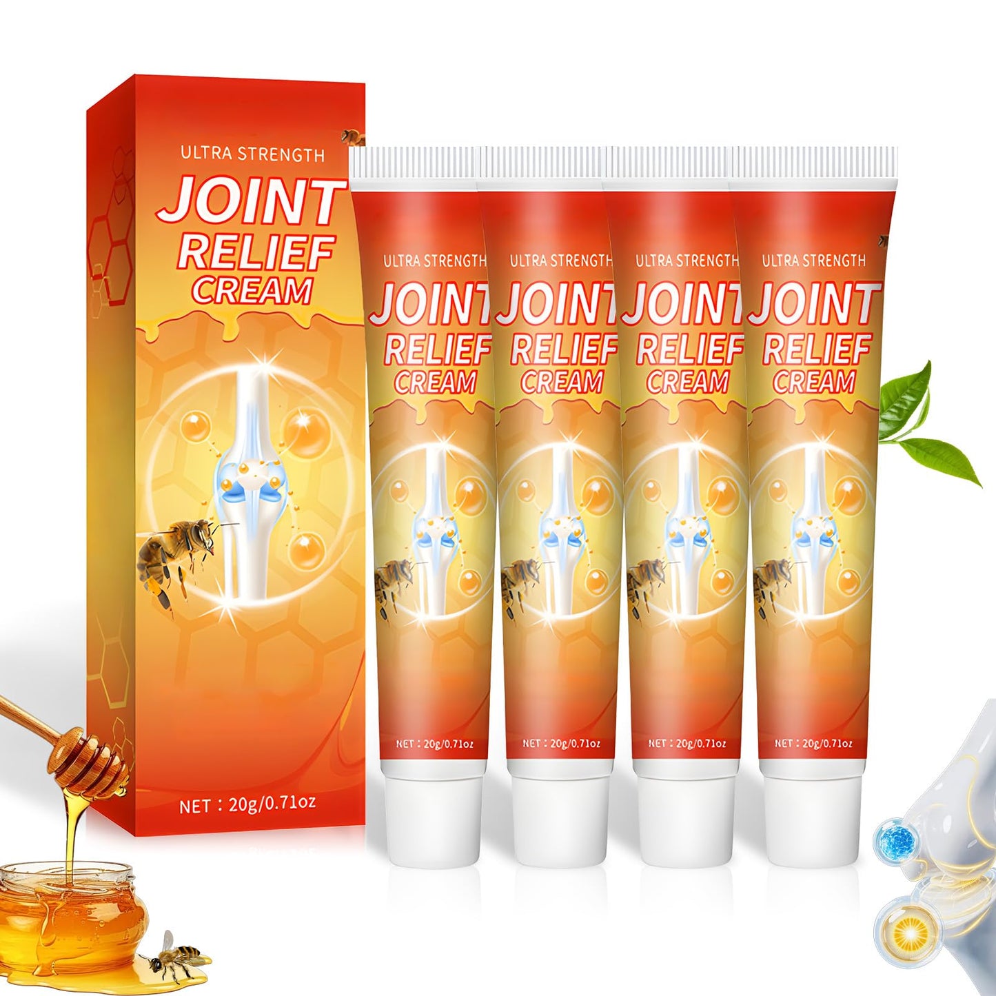 4Pcs Ultra Strength Joint Relief Cream for Knees and Meniscus Ointment, New Professional Care Gel Joint Cream, Natural Joint Relief Gel for Neck,Waist,Back Hand Feet and Leg-Fast Absorbing, Non-Greasy