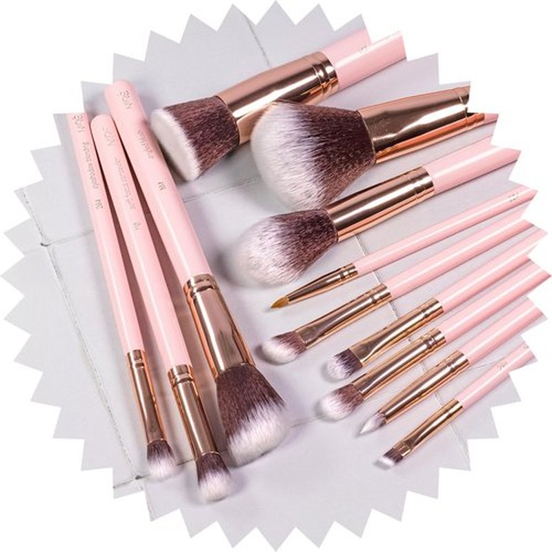 Niré Beauty 15piece Award Winning Pink Makeup Brushes: Pink Makeup Brush Set with Case, Makeup Sponge, Brush Cleaner, Guide, Gift Box