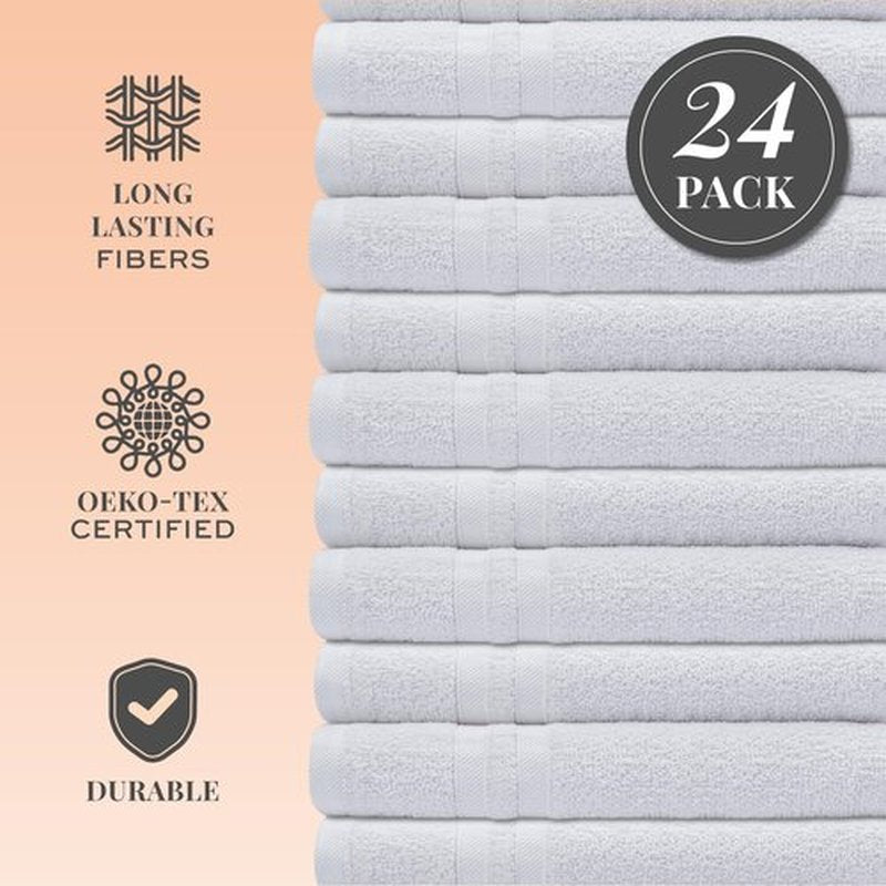 Wealuxe White Washcloths for Body and Face Towel, Cotton Wash Cloths Bulk 24 Pack, Flannel Spa Fingertip Wash Clothes 12x12 Inch, Soft Absorbent Gym Towels