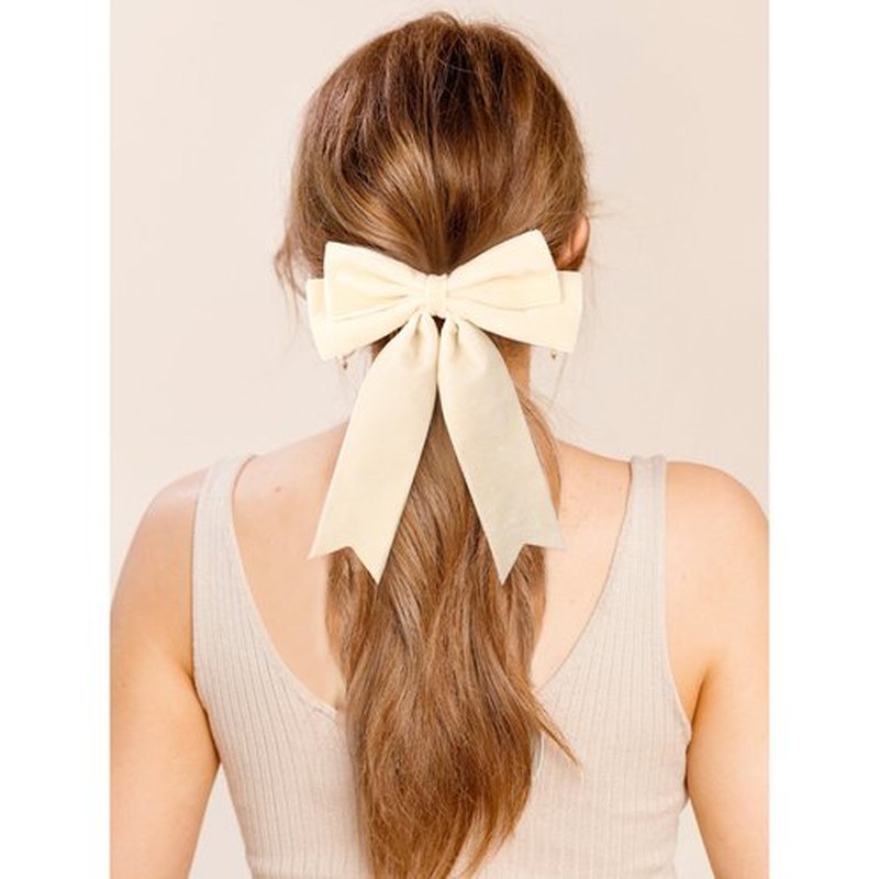 2PCS Velvet Bows Hair Clip Ribbon Black Beige Accessories Ponytail Holder Hair Bow for Women Girls Toddlers Teens Kids