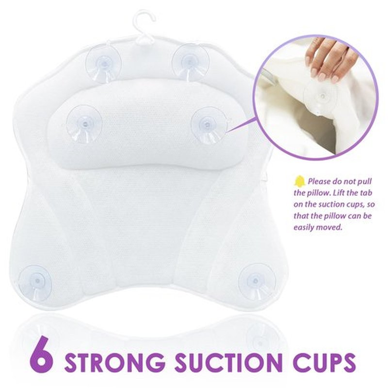 AEROiVi Bath Pillows for Tub Neck and Back Support, Bathtub Pillow with Headrest Cushion, 6 Non Slip Suction Cups Spa Relaxing Bathroom Accessories