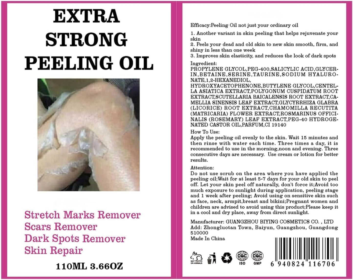 Yellow Peeling Oil for Dark Skin, Extra Strong Peeling Oil, Natural Formula Exfoliating Peels Solution for Face, Body, Hands and Foot Dead Skin Remover (220ML/7.76 OZ)