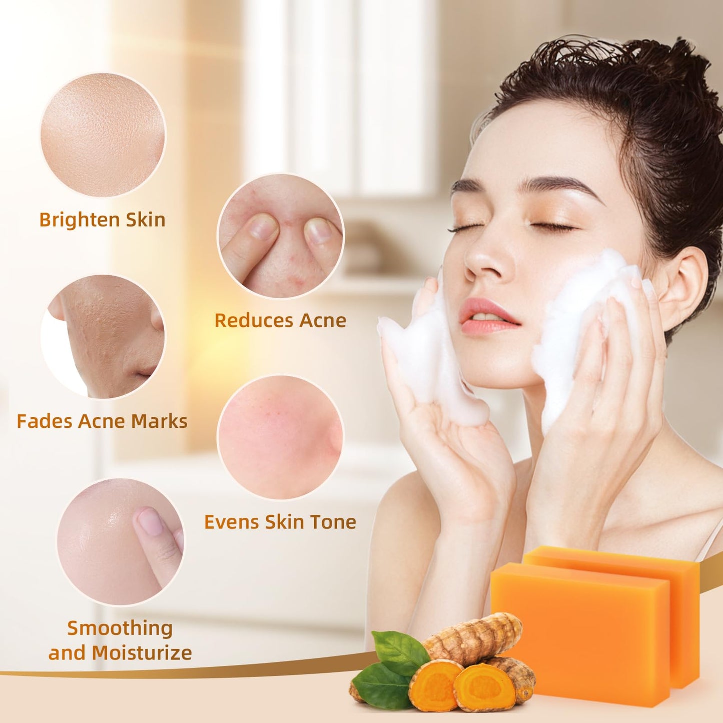 HOYEHOLA Kojic Acid Turmeric Soap Bar - Dark Spot Remover for Face Even Skin Tone, Moisturizing & Nourishing Natural Ingredients 2Packs