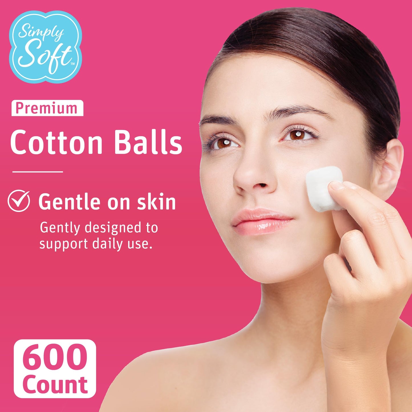 Simply Soft Premium Cotton Balls (600 Count), 100% Pure Cotton, Large Cotton Balls for Face and Nail Polish Remover