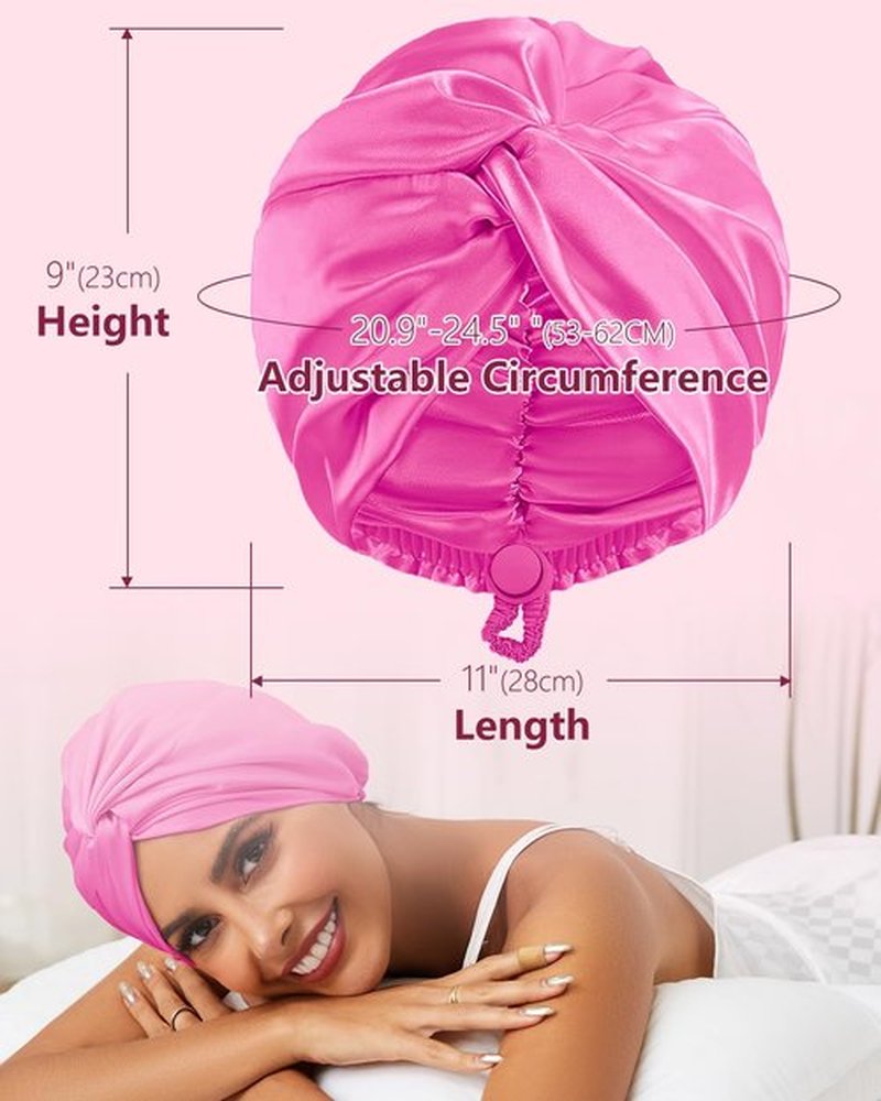 HFRHTGY Adjustable Silk Satin Hair Bonnet for Sleeping, Double Layer Hair Wrap Sleep Cap Turban for Women Men, Curly Straight Hair Long Large Braid Unisex (Peach Red 51)