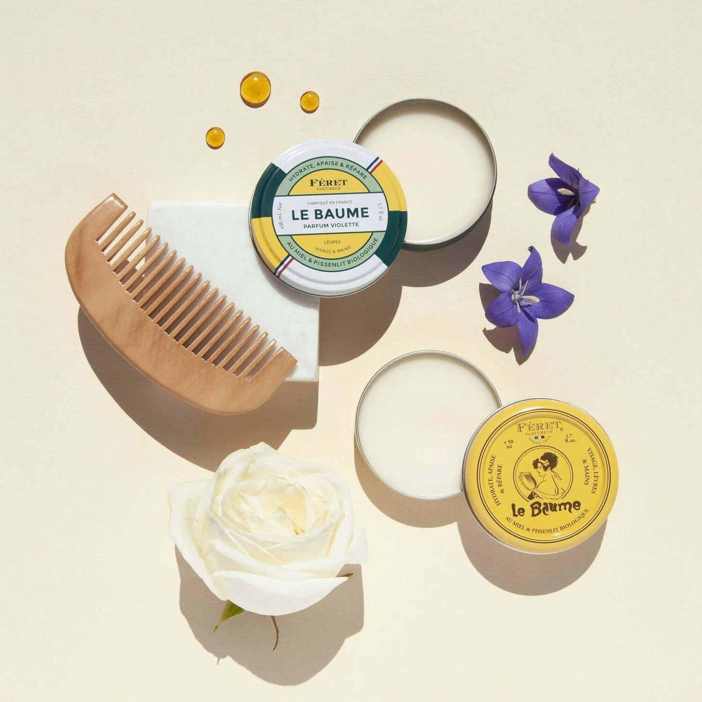 Feret Parfumeur Le Baume Multi-Purpose Balm – Rose Poudré – Deeply Hydrating Moisturizer for Dry Cracked Skin, Lips & Cuticles - Natural Lip Balm with Shea Butter & Honey – 50ml/1.7 Ounce