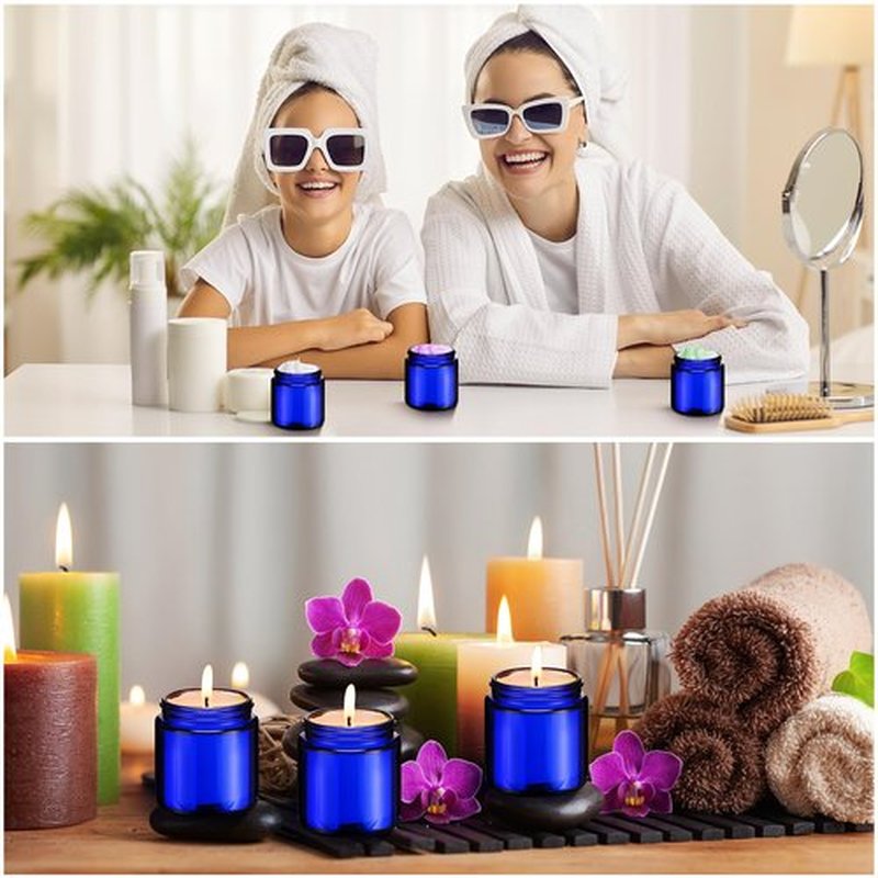 Norme 24 Pcs 4 oz Glass Jars with Lids Leakproof Round Airtight Jars Empty Cosmetic Jars with Inner Liners Lid for Storing Lotions Powder Ointments Candle Making (Cobalt Blue)