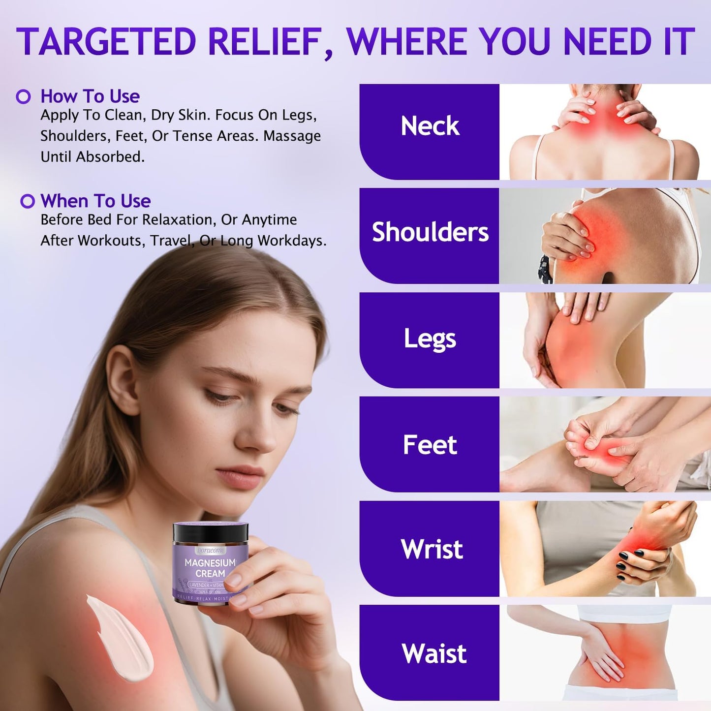 Doracome Magnesium Moisturizing Cream for Muscle Relief, Sleep Support and Stress Relief, Fast-Absorbing Formula,Skin Friendly,Lightly Scented
