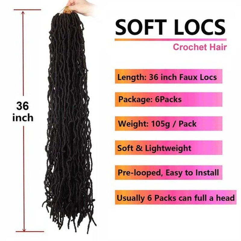 Datuoda 36 Inch Soft Locs Wavy Crochet Hair 6 Packs Goddess Loc Hair Crochet Braids Faux Locs Crochet Hair for Black Women (36 Inch (Pack of 6), 4#)