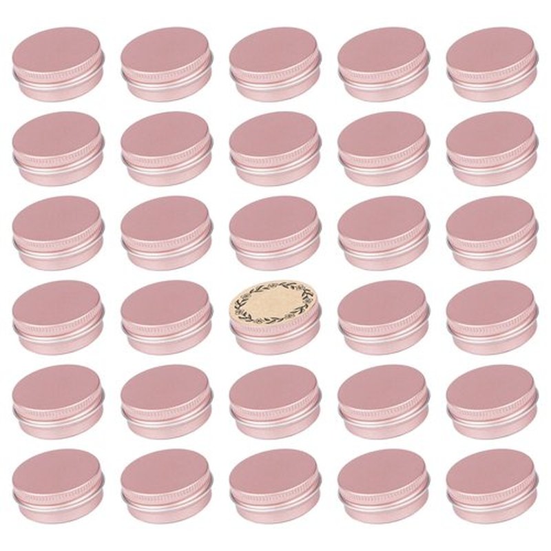 0.5 oz Screw Top Aluminum Tin Jar with Screw Lid and Blank Labels (Rose Gold - Pack of 32)