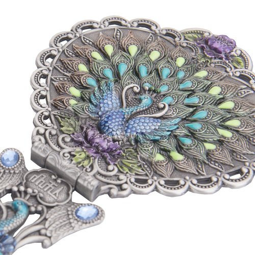 Nerien Vintage Peacock Metal Mirror Comb Set Antique Heart-shaped Handheld Vanity Mirror Comb Set Antique pewter