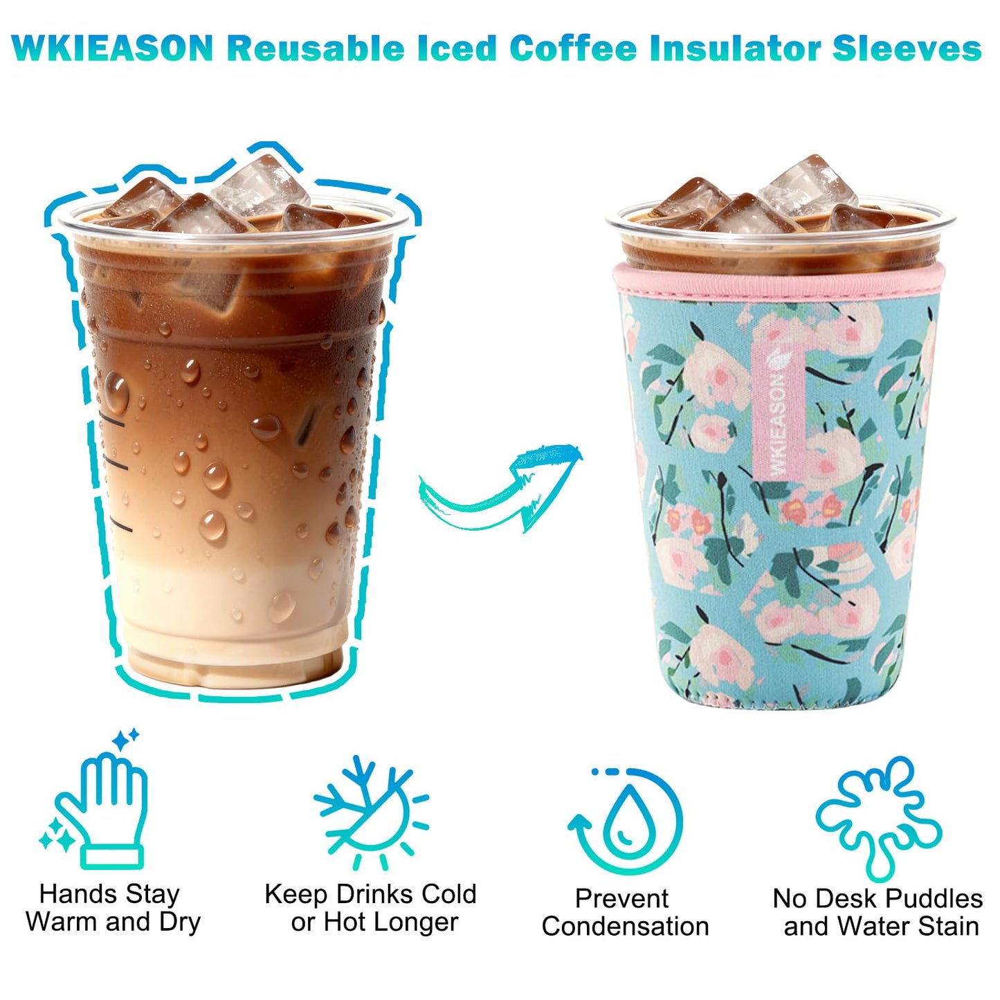 Reusable Iced Coffee Insulator Sleeve for Cold Beverages and Neoprene Cold Coffee Cup Sleeves Cooler Cover 16-32OZ for Coffee Cups, McDonalds, Dunkin Donuts, More(Floral flower)