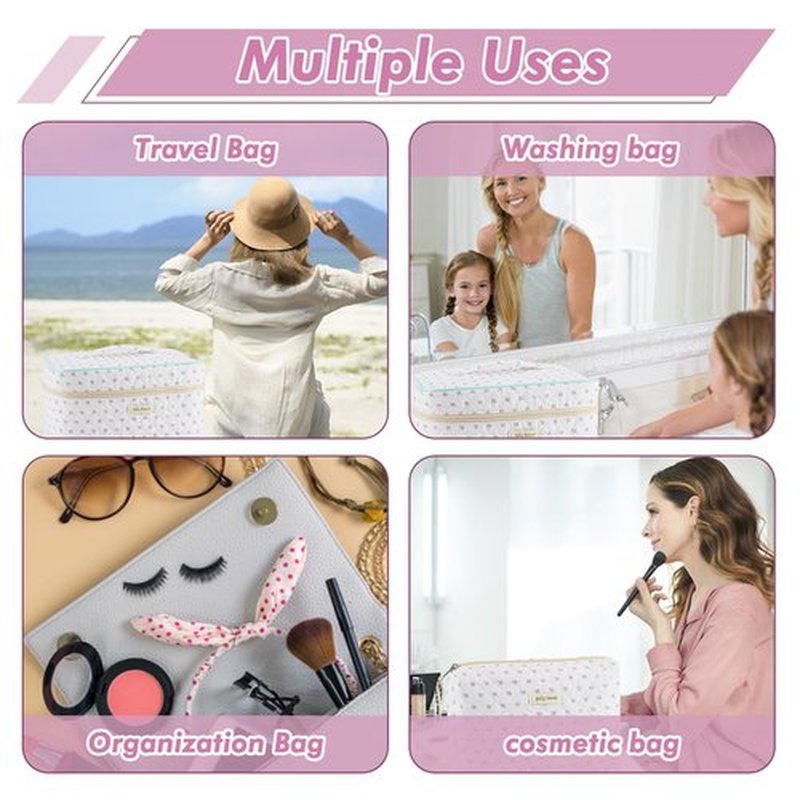 URSKYTOUS 2Pcs Cotton Quilted Makeup Bag for Women Floral Travel Large Small Cosmetic Bag Set Big Cute Makeup Pouch Portable Toiletry Bag Organizer Storage Coquette Aesthetic White Makeup Brush Bag
