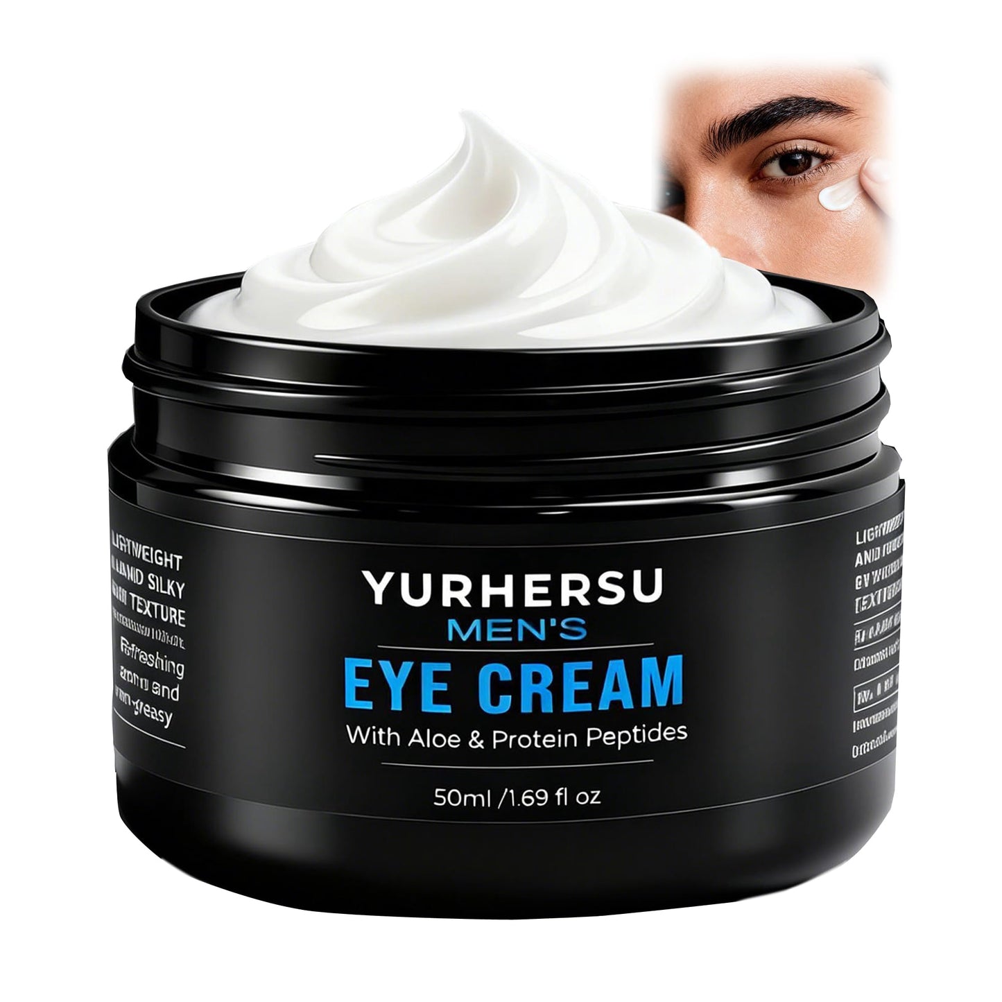 YURHERSU Moisturizing Men's Eye Repair Cream with Aloe & Protein Peptides, Hydrating Under Eye Cream to Reduce Puffiness, Dark Circles, Crows Feet and Bags, Daily Skin Care Treatment Cream, 1.69 oz