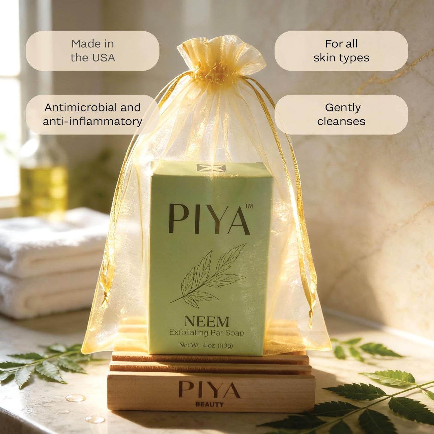 Piya Neem Exfoliating Bar Soap – Purifying Face & Body Cleanser with Neem, Clove, Charcoal and Shea Butter (Pack of 1)