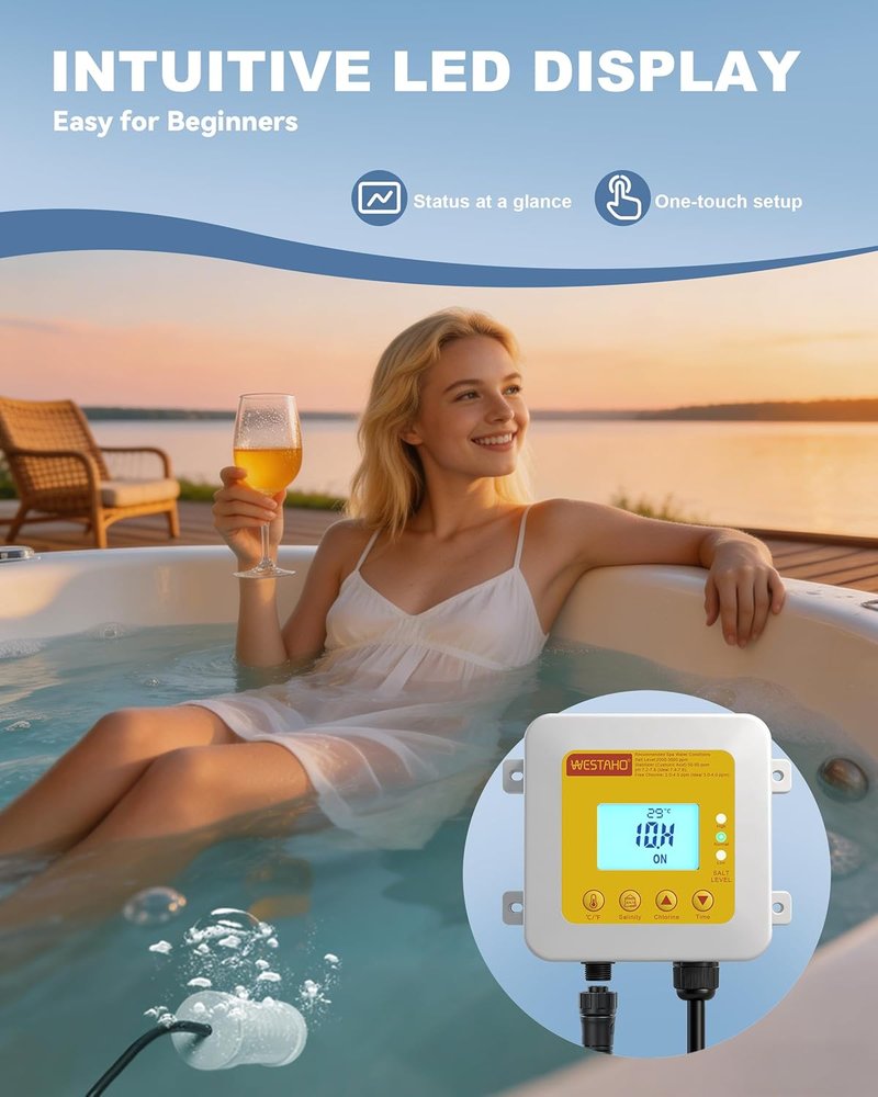 Salt Chlorine Generator - Hot Tub Salt Water Conversion Kit with USA Titanium Cell | For Spas Up to 2200 Gallons