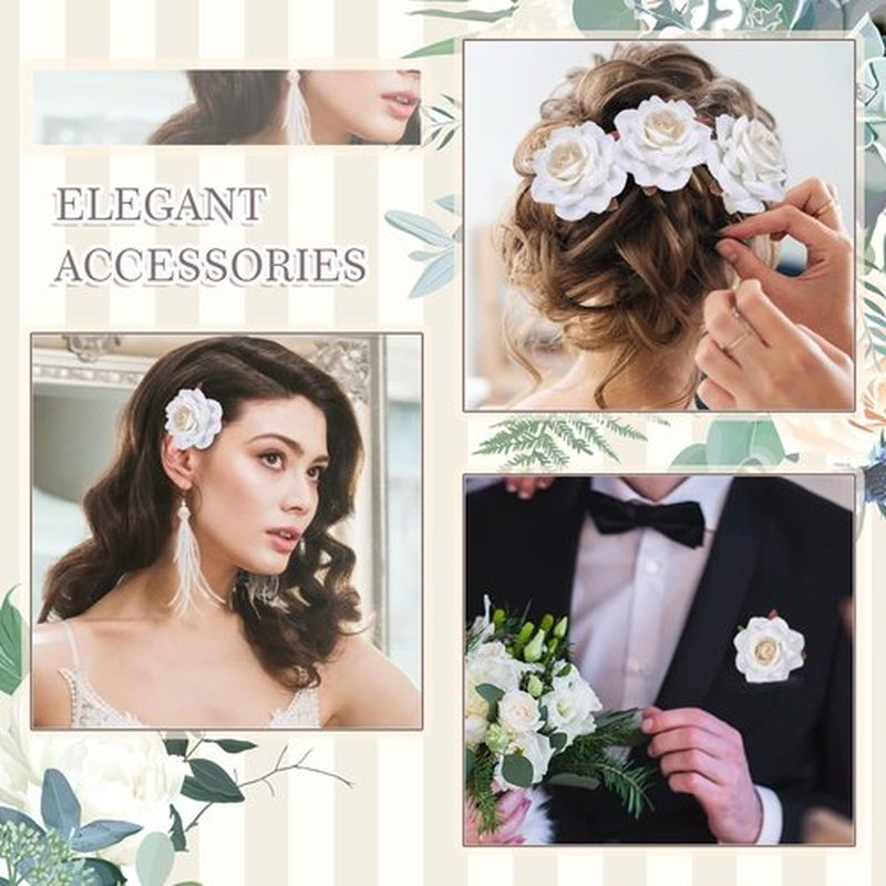 24 Pcs Flower Hair Clip Flower Hairpin Rose Brooch Floral Clips 2.8" Flowers Hair Clips Hair Flowers Headpieces Hair Accessories for Woman Bridal Bridesmaid Wedding Halloween(White)