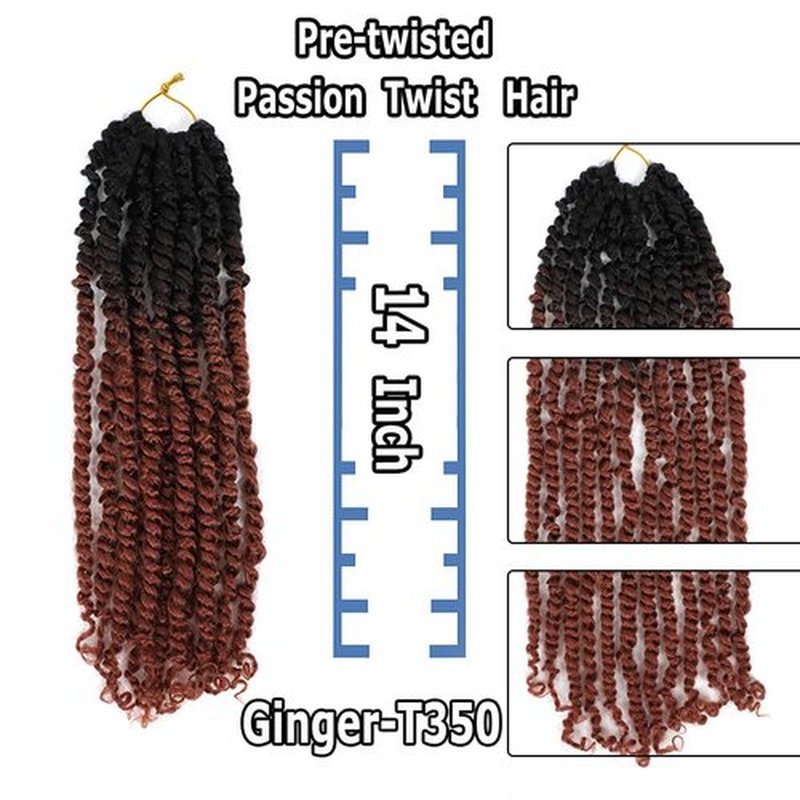 Bestlove Copper Red Passion Twist Crochet Hair 14 Inch 8 Packs Ombre Magenta Ginger Color Pretwisted Passion Twist Crochet Hair Pre-Looped 1B/350 Twist Crochet Braids Hair for Black Women
