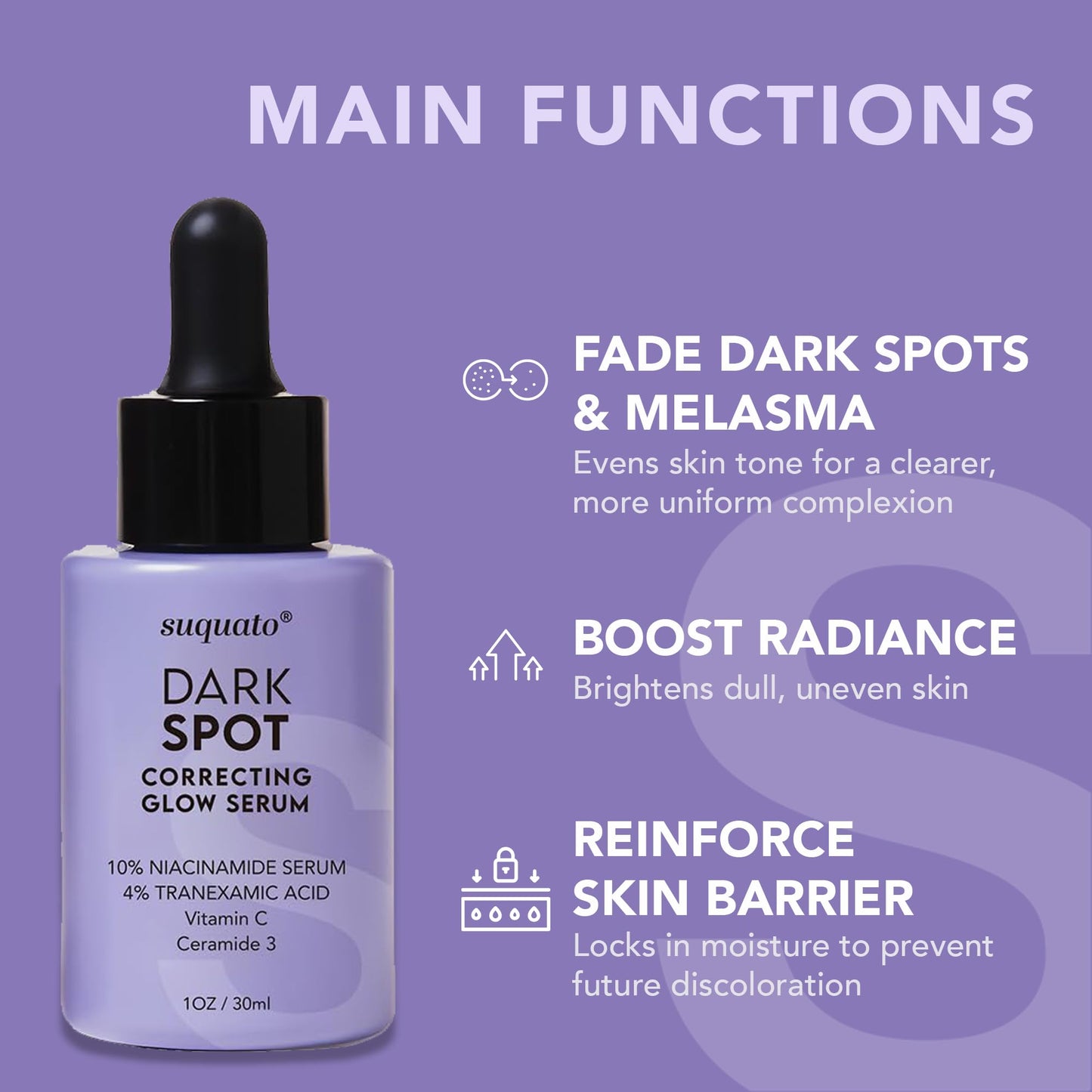 suquato Dark Spot Remover Serum – For Face Hyperpigmentation & Melasma Care – Dark Spot Correcting Glow with Tranexamic Acid + Niacinamide + Vitamin C (30ml)