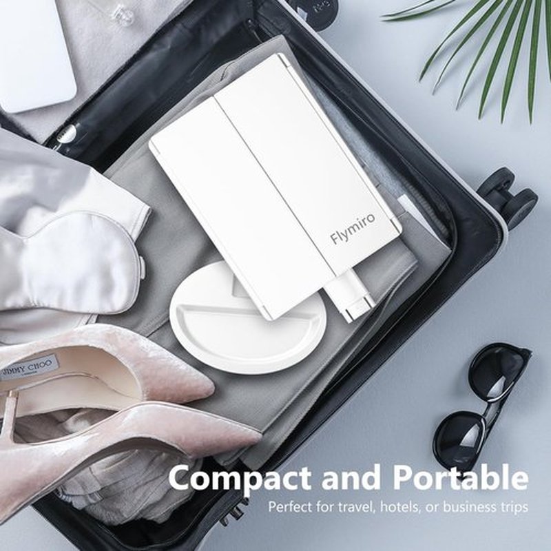 Flymiro Tri-fold Lighted Vanity Makeup Mirror with 3x/2x/1x Magnification, 21 LLED Light and Touch Screen,Dual Power Supply, Portable LED Makeup Mirror, Travel,Women Gift (White)