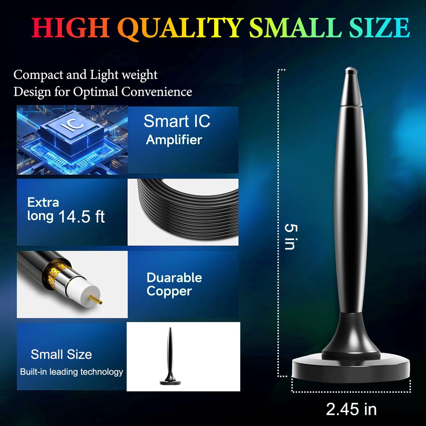 TV Antenna for Smart TV Indoor/Outdoor,Portable ATSC Freeview HDTV Antenna Long Range Reception for Local Channels 4K 8k 1080P, Easy Installation with Strong Magnetic Base All Tvs,14.5ft Coax Cable