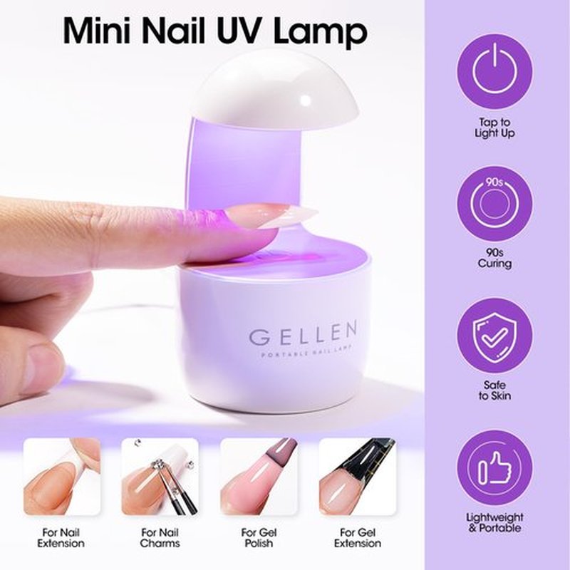 Gellen Brown Almond Press on Nails French Tip - French Tip Kit with Solid Nail Glue Gel and U V Light, Gel Top and Base Coat for Medium Almond Nail French Tips Kit for DIY