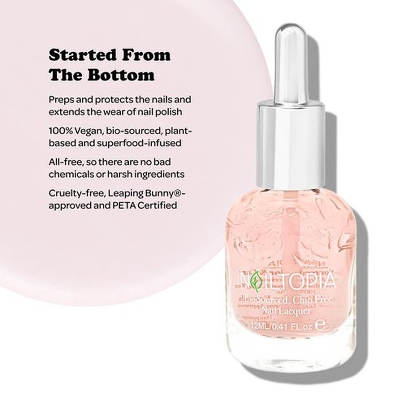 Nailtopia - Plant-Based Chip Free Base Coat – Non Toxic, Bio-Sourced, Long-Lasting, Strengthening Polish - Started From The Bottom (Sheer Pink) - 0.41oz