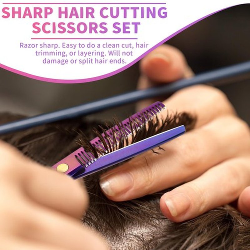 PURPLEBIRD Hair Cutting Scissors Kit, Professional Barber Scissors Hairdressing Shears Set with Stainless Steel Hair Scissors Thinning Scissors for Men Women Pet 10 Pcs Purple