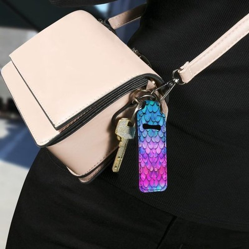 SEANATIVE Mermaid Scales 5 PCS Lipstick Holder Keychain Chapstick Holder Lip Balm Holder Keyring Portable Neoprene Lipstick Holder Lipstick Pouch with Metal Key Ring for Travel Carry Lipstick
