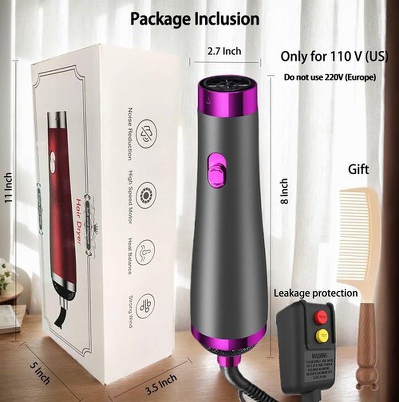 Travel Hair Dryer- 1800W High-Speed Brushless Motor Negative Ionic Blow Dryer for Fast Drying, Low Noise Thermo-Control Hair Dryers with Comb for Salon, Home and Travel. (Purple)