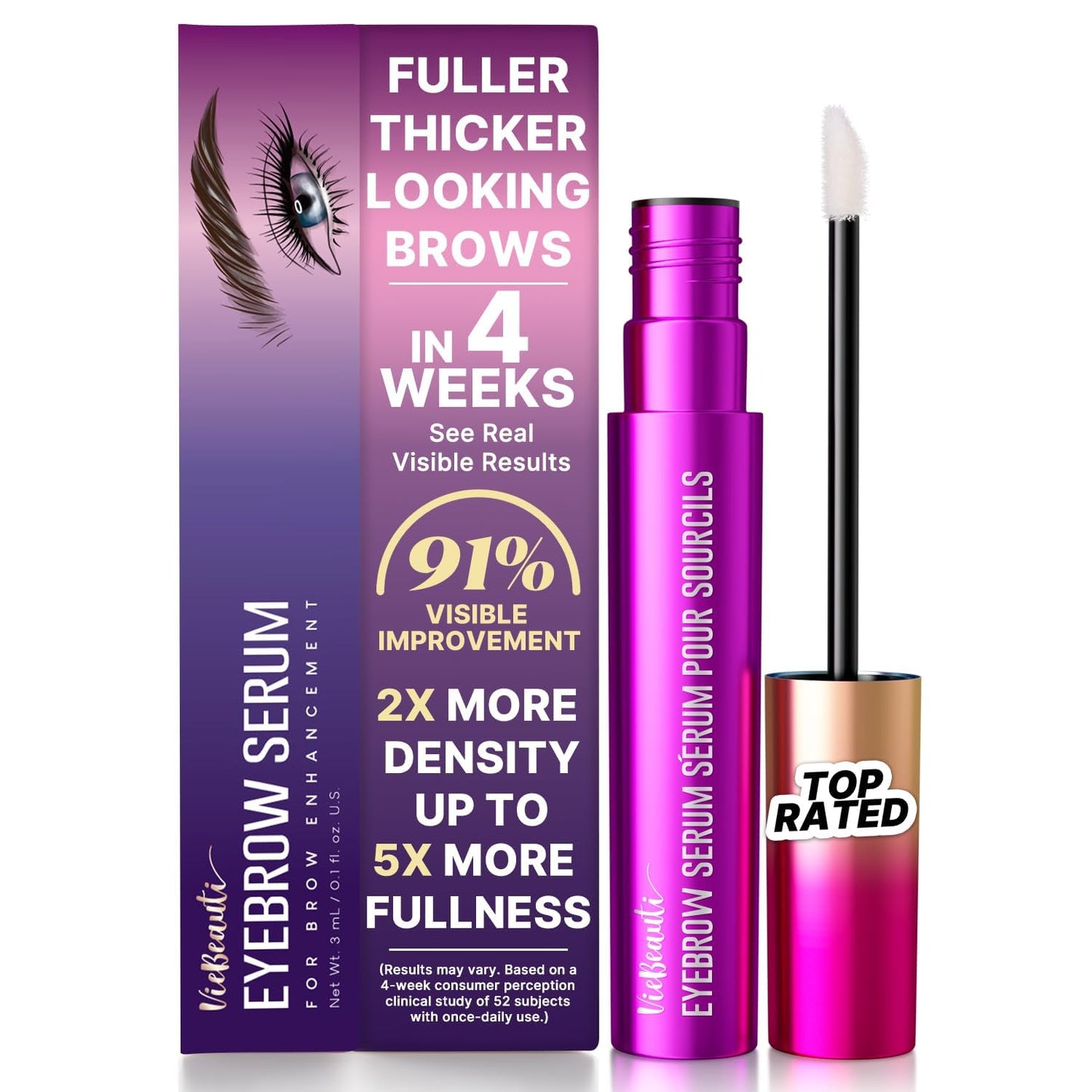 VieBeauti Eyebrow Growth Serum 3mL – Brow Serum for Fuller & Thicker Looking Brows, Advanced Nourishing Formula, Vegan & Cruelty-Free, Gentle for Sensitive Skin